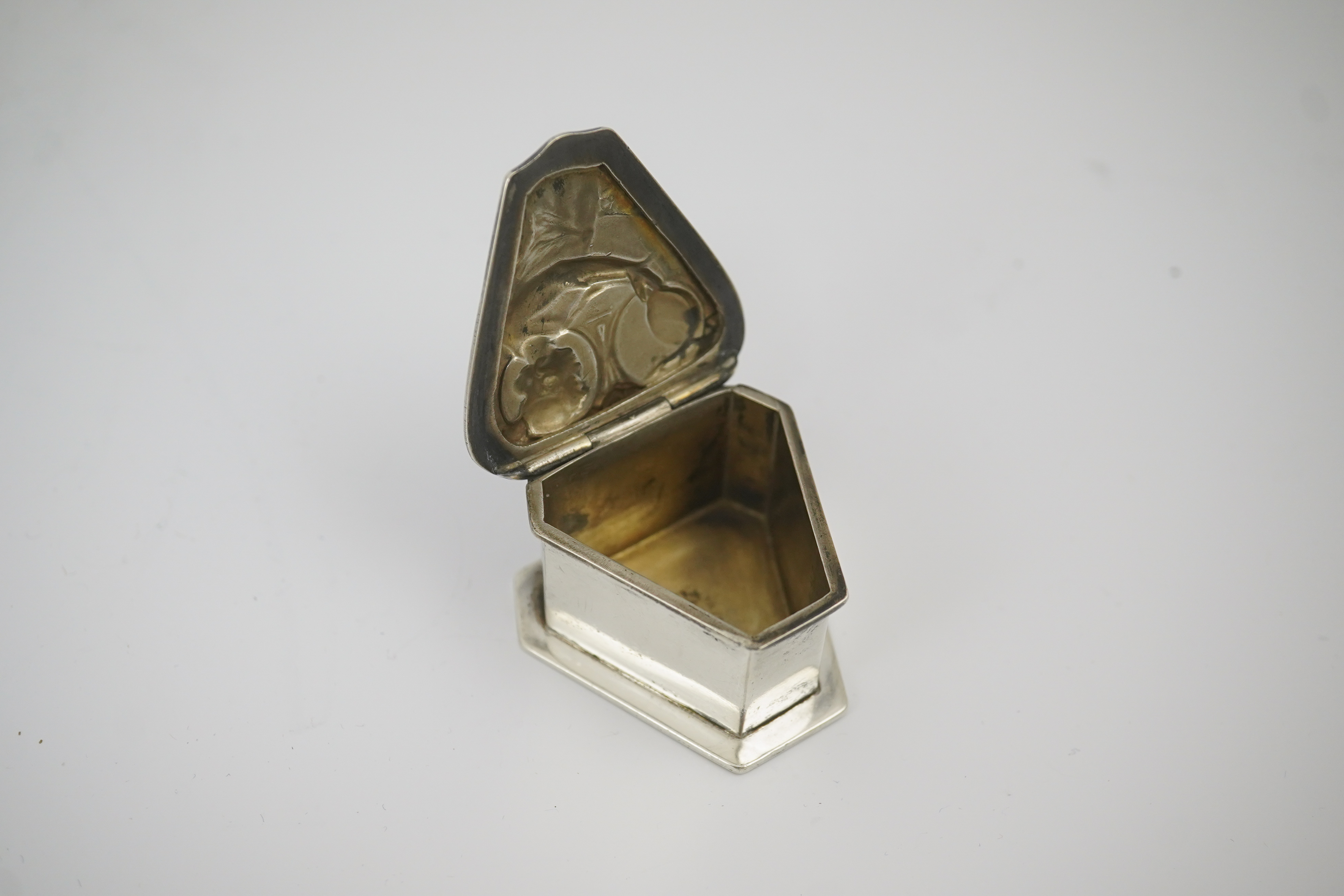 An Edwardian Art Nouveau, Kate Harris for William Hutton & Sons, silver and enamel pill box